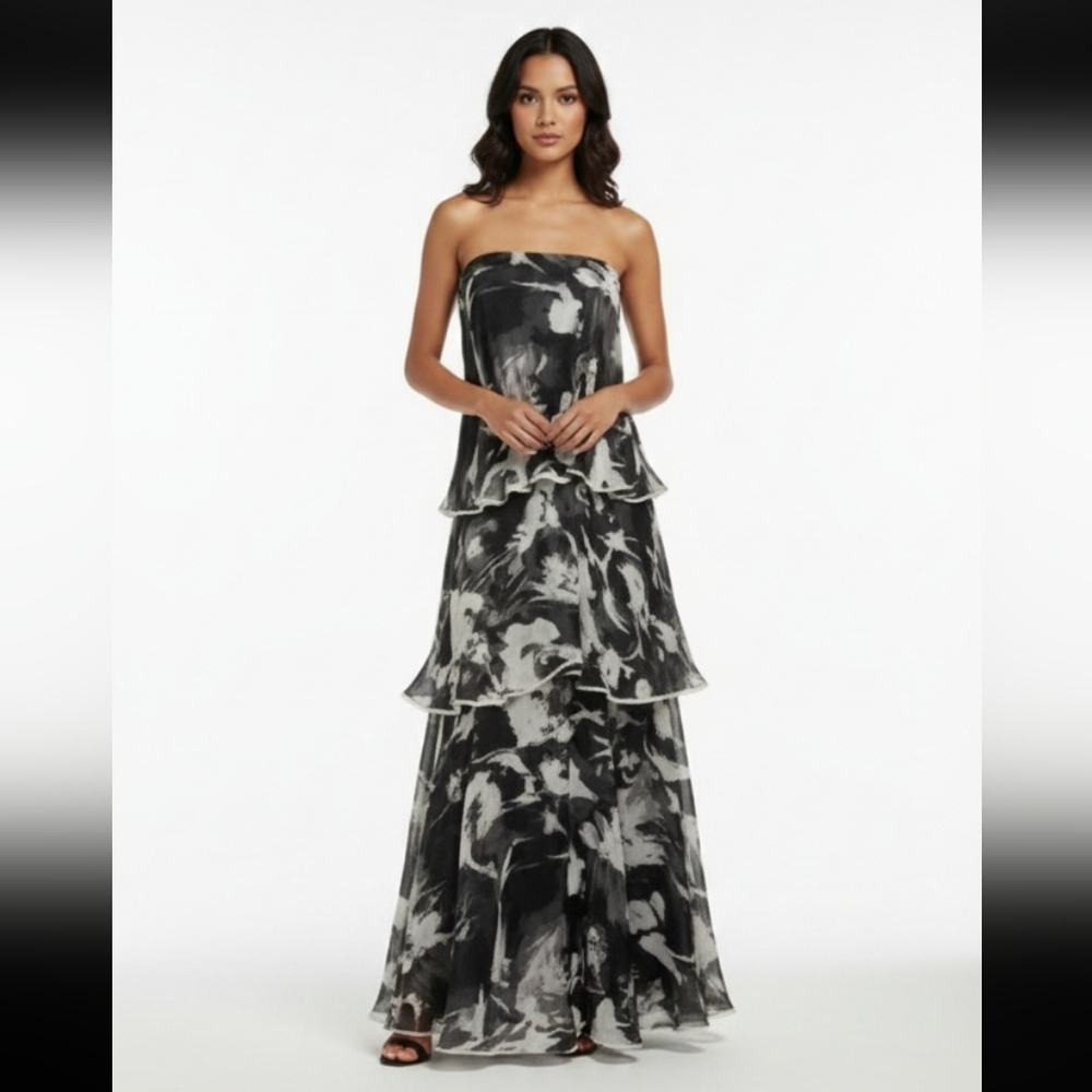 Sachin + Babi Strapless Tiered Organza Maxi Dress